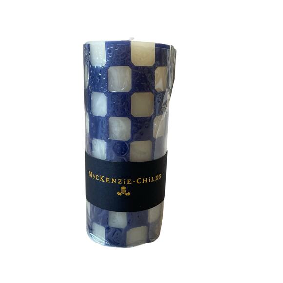MACKENZIE-CHILDS Check 6" Navy Pillar Candle Courtly Check Home Gift Decor NEW - Picture 2 of 6
